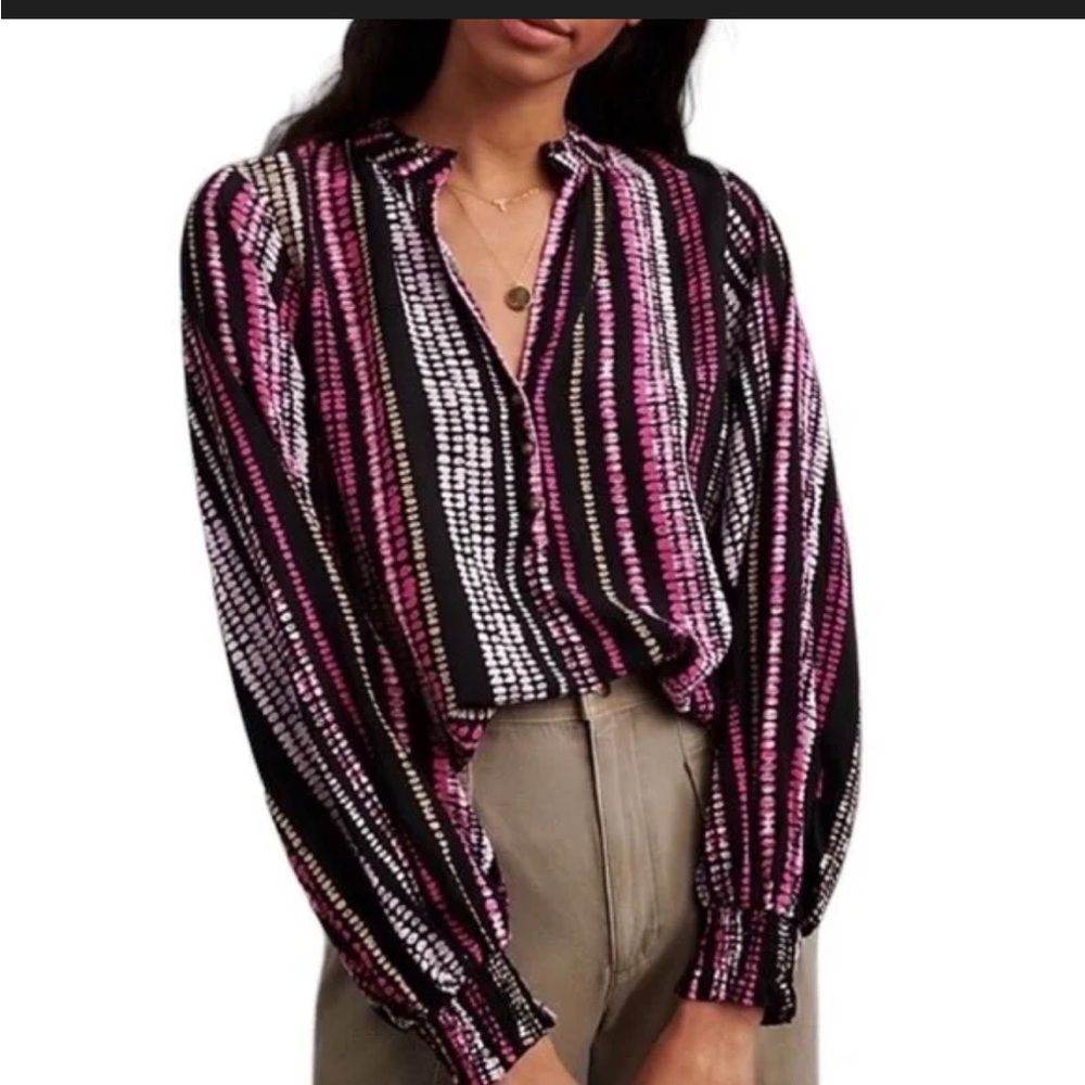 Anthropologie Maeve Colette Black and Pink Blouse Size M